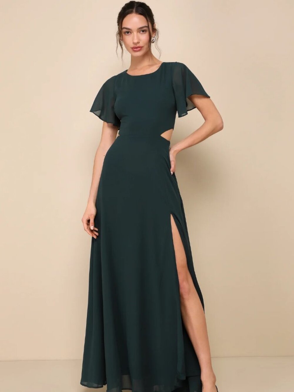 Lulu's Garden Bliss Emerald Green Cutout Maxi Dress Medium